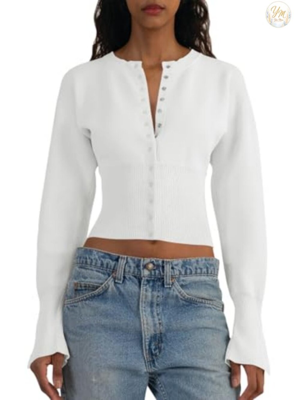 Women's Cropped V-Neck Button Down Cardigan Sweater - Slim Fit Ribbed Knit